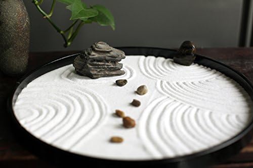 Aboonlys Zen Garden Desktop Meditation Kit - With Great Packaged Sand, Bamboo Rake and Rocks - Japanese Zen Garden Kit