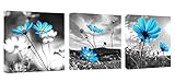 Canvas Wall Art Blue Dandelion Flowers Oil Painting Canvas Wall Art 12" x 12" x 3 Panels Wall Pictures Canvas Prints Artwork Stretched Framed for Living Room Home Decoration