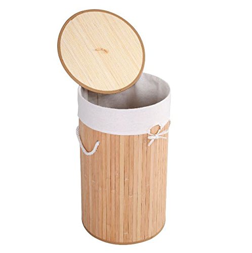 eXXtra Store Natural Bamboo Round Hamper Storage Bag Lid Washing Cloth Storage Laundry Basket + eBook