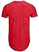 KLIEGOU Mens Hipster Hip Hop Ripped Round Hemline Hole T Shirt(1705) (Large, Red)