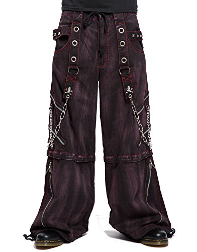 Tripp Gothic Techno Cyber Goth Rave Overdyed Black Red Mechanic Baggy Pants (XS)