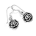 925 Oxidized Sterling Silver Vintage Rose Flower Dangle Hook Earrings