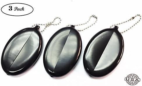 Rubber Coin Purse Change Holder With Included Chain ( 3 Value Pack, Black )