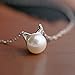 S.Leaf Cat Pearl Necklaces For Women Sterling Silver Cat Lovers Lady Gifts Opal Jewelry Pendant Collarbone Charm Necklace Best Friend Birthday Gifts for Women Trendy Sister Mom Wife Womens Her Friend Party(White_Pearl_Silver)
