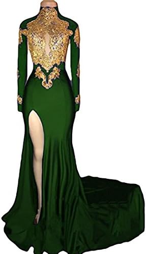 MJBridal Elegant Sheer Long Sleeve Black Mermaid Prom Dress Lace Evening Dress