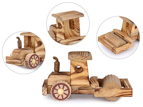 Dedoot Wooden Road Roller Model Decor 2 Pcs Wood Road Roller Construction Steamroller Truck Construction Vehicle Rollers for Gift Home Decor Tabletop Ornament - Thumbnail 3