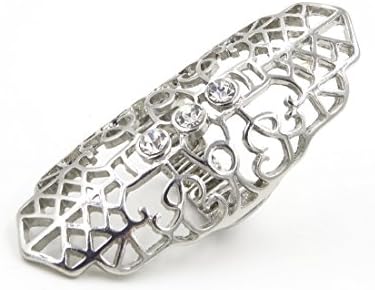 One New 2.5" Long Filigree Knuckle Stretch Ring With Crystals #R1233