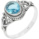 Avicrafts Blue Topaz Stone Ring 925 Sterling Silver Statement Ring For Women Handmade Gemstone Christmas Jewellery Gift For Her