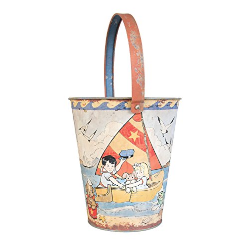 Vintage Sand Pail and Shovel Set - Vintage Beach Toys Lighthouse & Children Artwork - Retro Childrens Toys & Decor