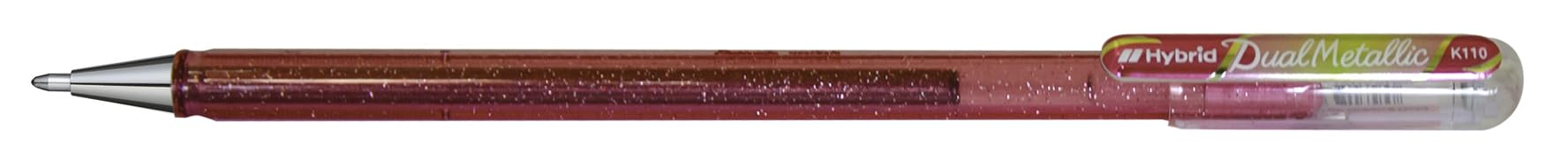Pentel K110 Hybrid DualMetallic Gel Rollerball, 1.0mm Tip, Light Pink/Metallic Green & Gold (Pack of 12)
