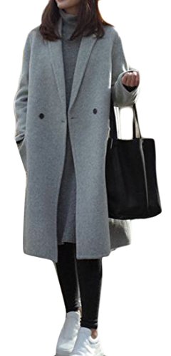 Papijam Womens Thick Winter Trench Coat Wool-Blend Outwear Pea Coat Light Gray M Papijam Womens Thick Winter Trench Coat Wool-Blend Outwear Pea Coat Light Gray M