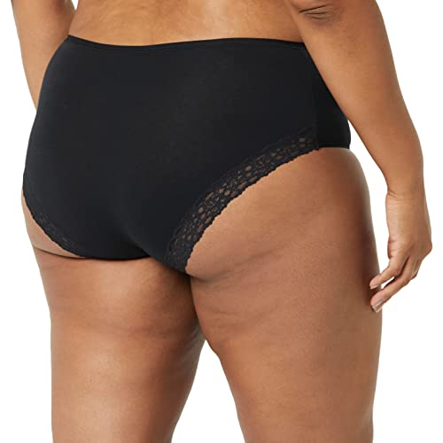 AMAZON ESSENTIALS WOMEN’S COTTON AND LACE MIDI BRIEF UNDERWEAR, PACK OF 4, BLACK/GREY HEATHER/OFF-WHITE/WHITE, XX-SMALL