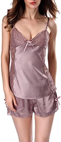 DoraVico Women's Sexy Lingerie Chemise Babydoll Sleepwear Nightwear Pajamas Shoulder Vest Satin Brown Plus Size XX-Large