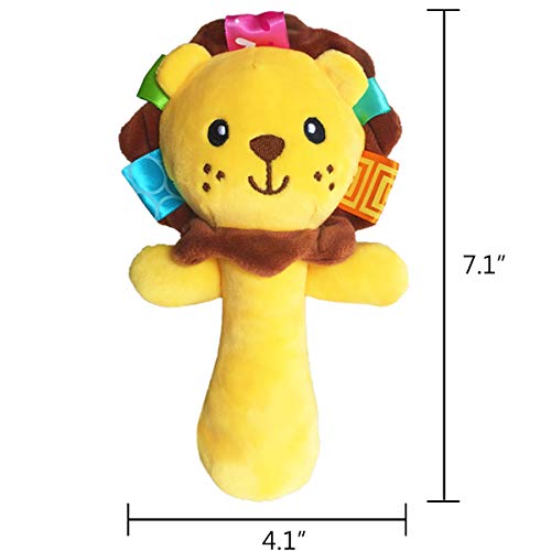 Soft Baby Rattle Toys for 0 3 6 9 Month Plush Lion Stuffed Animal Hand Rattles Squeaker Sticks for Toddlers Girls Boys - Thumbnail 2