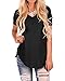 Women Solid V Neck Tee Shirt Irregular Hem Casual Top Black XL