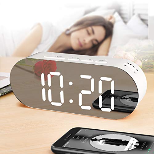 WulaWindy Alarm Clock Digital Mirror Surface Dimmer Large LED Display