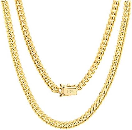 14kイエローゴールド 5mm ソリッドマイアミキューバリンクチェーンネックレス メンズジュエリーボックスクラスプ 18インチ