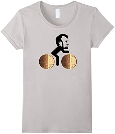 Women's Abraham Lincoln Riding A Penny Bike Funny Stunt Man T Shirt Medium Silver