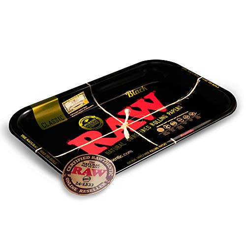 RAW Black Rolling Tray | Size - Small | Enhanced Finish Made with Polished Gold Toned Metal
