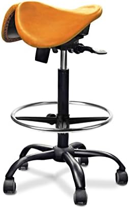Gravitonus EZDuo Saddle High Chair Genuine Leather (Yellow Leather, Long Gas Spring, Casters, Footring)