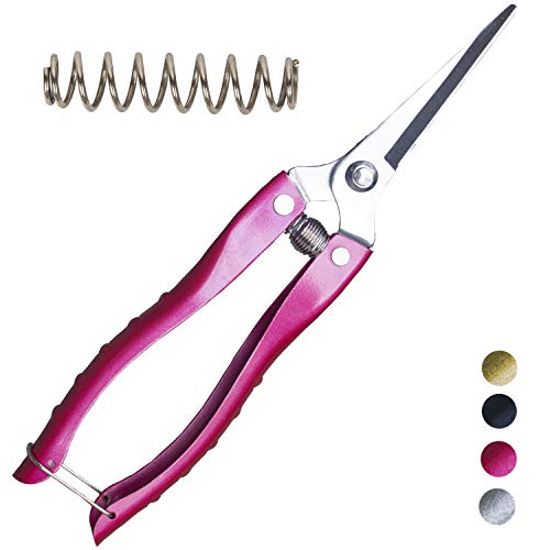Pruning Shears Straight Tip Pruning Trimming Scissors Florist Scissors-Stainless Steel Ultra Sharp Multi-Purpose Hand Pruner Scissors for Garden Harvesting Fruits Vegetables, Trimming Flowers, Pink
