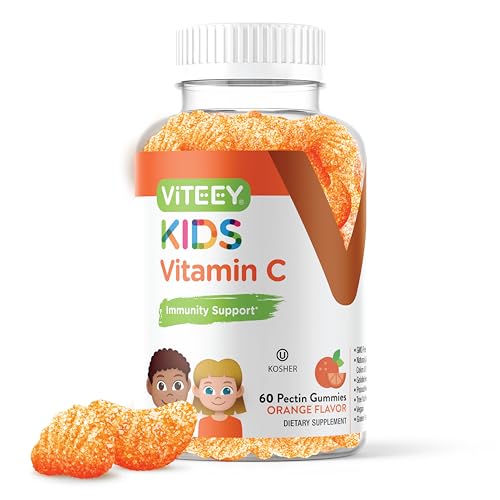 Viteey Kids Vitamin C Gummies - Immune Support for Kids, Toddlers, & Teens - Vegan, Gelatin Free, Gluten Free, GMO Free - Tasty Chewable Orange Flavored Immunity Gummy