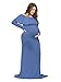 JustVH Maternity Fitted Elegant Gown Long Sleeve Off Shoulder Ruffles Maxi Photography Dress for Photoshoot Denim Blue