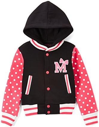 Unik Girl Varsity Jacket with Polka Dot Sleeves Red Pink