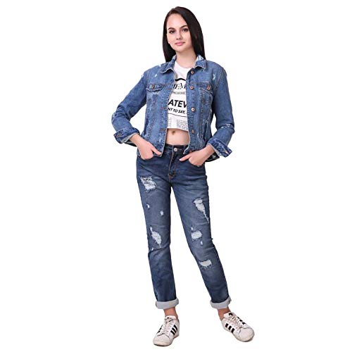 cali republic women's trendy slim fit distressed denim jacket