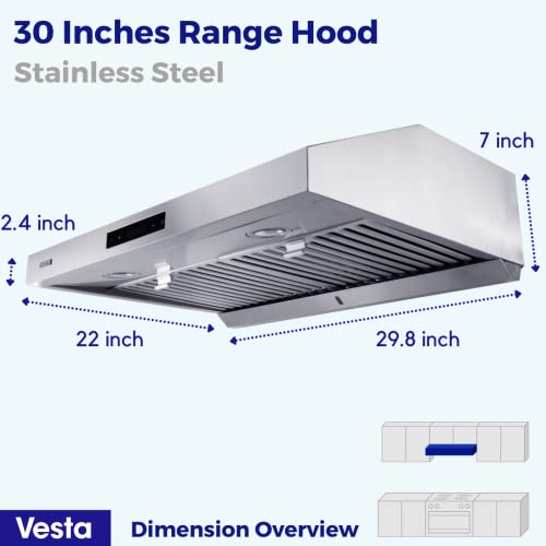 VESTA Atlanta 860CFM 30'' Stainless Steel Under Range Hood With