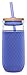 Ello Devon 18oz Glass Tumbler with Straw, Friction Fit Bamboo Wood Lid and Silicone Sleeve | Perfect for Iced Coffee, Tea, and Smoothies | Denim