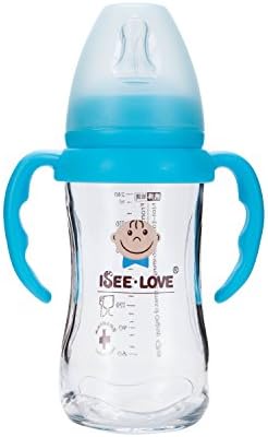 Diamond Glass Anti-Broken Natural Baby Bottle BPA Chemical Free Anti-Colic Valve 6+ Months Fast Flow 8 Ounce, Blue by I See Love