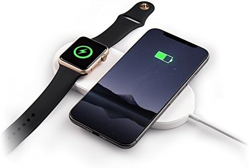 Kinbashi Certified WPC-QI iPhone X iWatch 2 in 1 Wireless Charger for iPhone 8/8 Plus Support iWatch3/2 and Charging Pad for Samsung Galaxy Note8/S8 Plus/S8/S7 Edge (white)