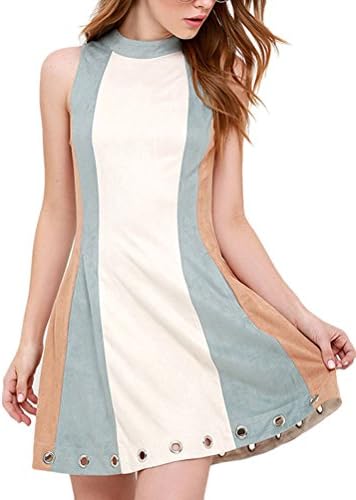 Gressa Women's Crew Neck Sleeveless Color Block A-Line Casual Dress US/10
