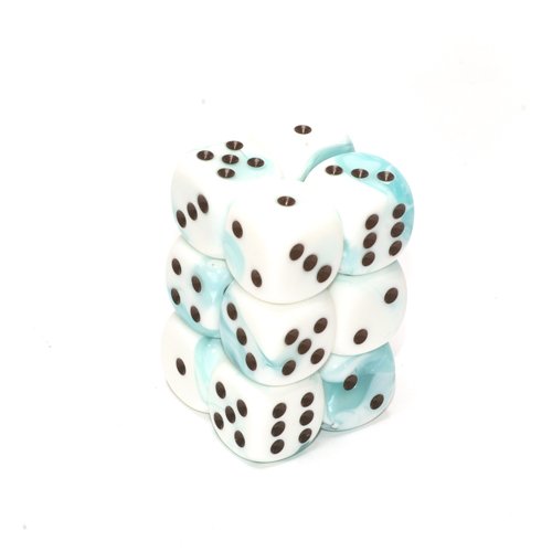 Chessex Dice d6 Sets: Gemini Teal & White with Black - 16mm Six Sided Die (12) Block of Dice