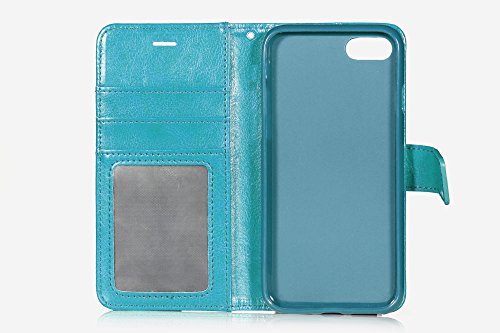 iPhone 8 Case, iPhone 7 Case, HLCT PU Leather Wallet Case, with Soft TPU Protective Bumper, Built-in Stand Kickstand, Cash and Card Pockets (Teal)