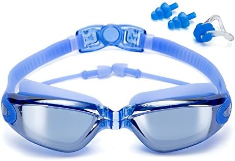 Clear Swim Goggles with Anti-Fog 100% UV Protection No Leaking Triathlon Swimming Goggles with Free Earplugs、 Protection Case and Nose clips for Adult Men Women by hjqloveclp (LIGHT BLUE)