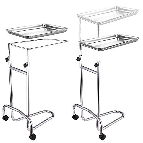Instahibit Mobile Instrument Mayo Stand Stainless Steel Adjustable Tray Medical Doctor Tattoo Spa Salon Equipment