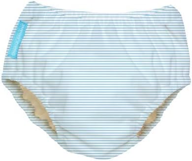 Charlie Banana Reusable 2-in-1 Swim Diaper/Nappy & Training Pants for Baby Boys & Girls, Pencil Stripes Blue, Extra Large