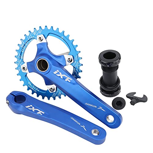 IXF KOOZER Bicycle Crank Arm Set BCD 104 Road Mountain Bike Crankset with Bottom Bracket With 40T Single Chain Ring Chainrings (Blue)