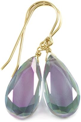Rainbow Mystic Simulated Topaz Earrings Faceted Teardrops Simple Dainty Drops 1.4"
