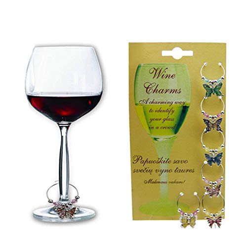 6pcs Wine Glass Charms Butterfly Sterling Glass Wine Pendant Ring Charms Table Decor