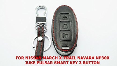 BLACK LEATHER RED THREAD KEY CASE 3 BUTTON FOR X-TRAIL NAVARA NP300 MARCH JUKE