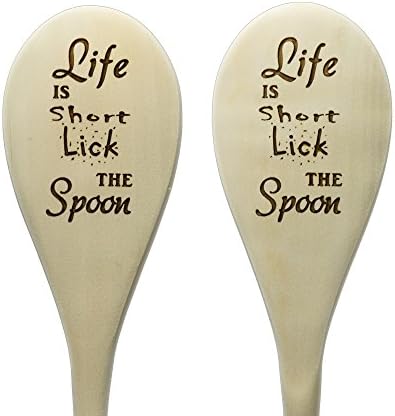 Life is Short Lick the Spoon Etched Wooden Mixing Spoon Set of 2 - The Spoon Girl