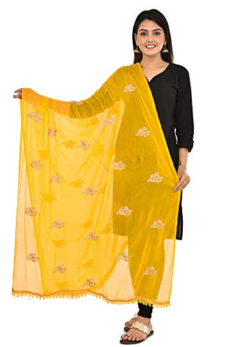 YOUTHQUAKE Golden Patti Embroidered Work Chiffon Dupatta for Womens & Girls with Jaalar Lace YOUTHQUAKE Golden Patti Embroidered Work Chiffon Dupatta for Womens & Girls with Jaalar Lace