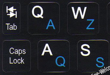 NETBOOK FRENCH BELGIAN - ENGLISH KEYBOARD STICKERS BLACK BACKGROUND FOR MINI LAPTOPS