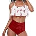 Women Swimsuit Two Piece Retro Off Shoulder High Waisted Ruffled Flounce Print Cut Out Bikini Set