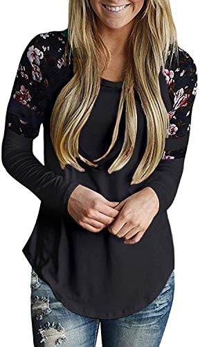 GADEWAKE Womens Casual Floral Print Color Block Long Sleeve T Shirts Blouses Tops