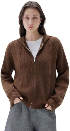 LIMINEMI Cardigan Sweaters for Women with Zip Up Hoodie Long