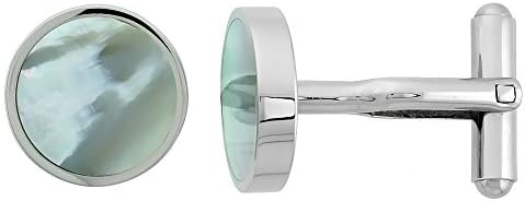 Stainless Steel Round Shape Cufflinks w/ Natural Mother of Pearl Inlay, 5/8 in.